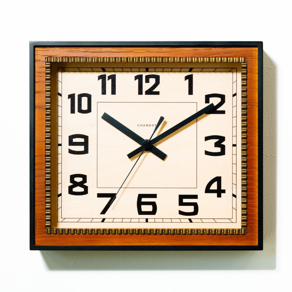 CHAMBRE BRASS RECTANGLE CLOCK WOOD DIAL CAFE BROWN CH-053CBW