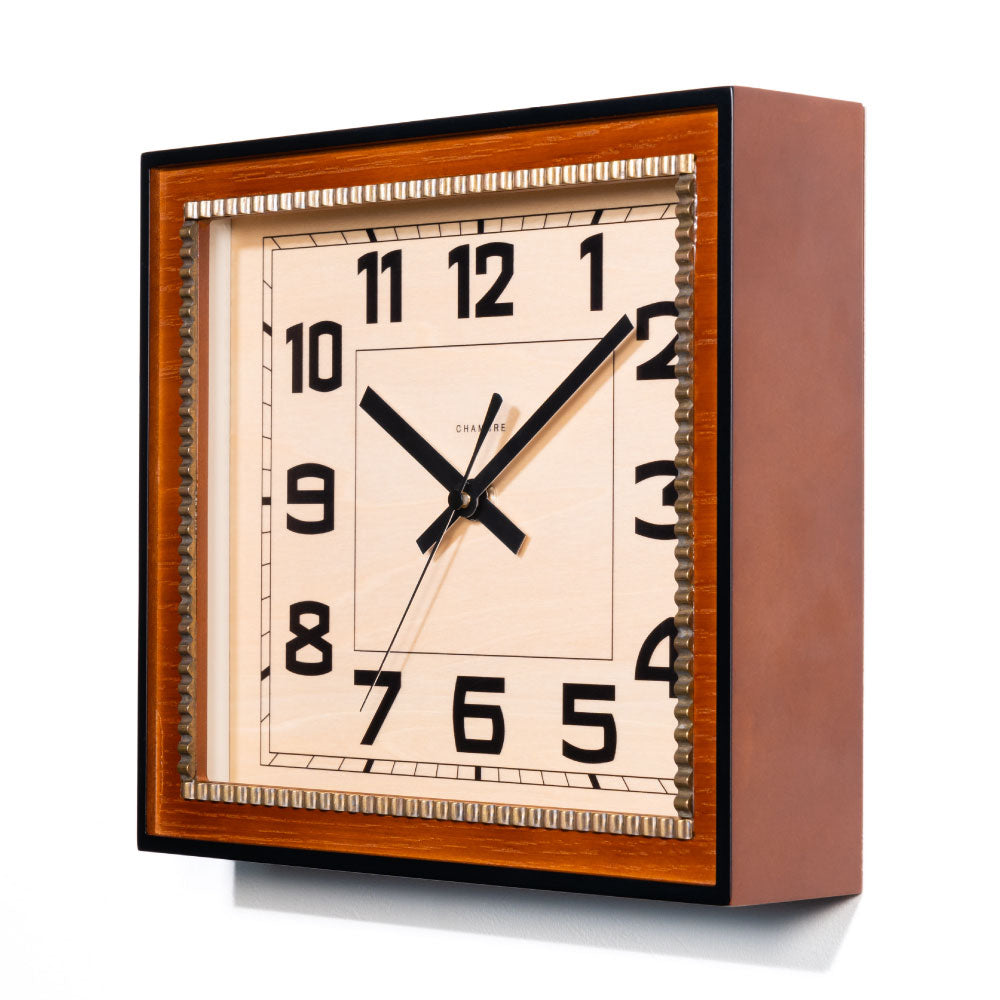 CHAMBRE BRASS RECTANGLE CLOCK WOOD DIAL CAFE BROWN CH-053CBW