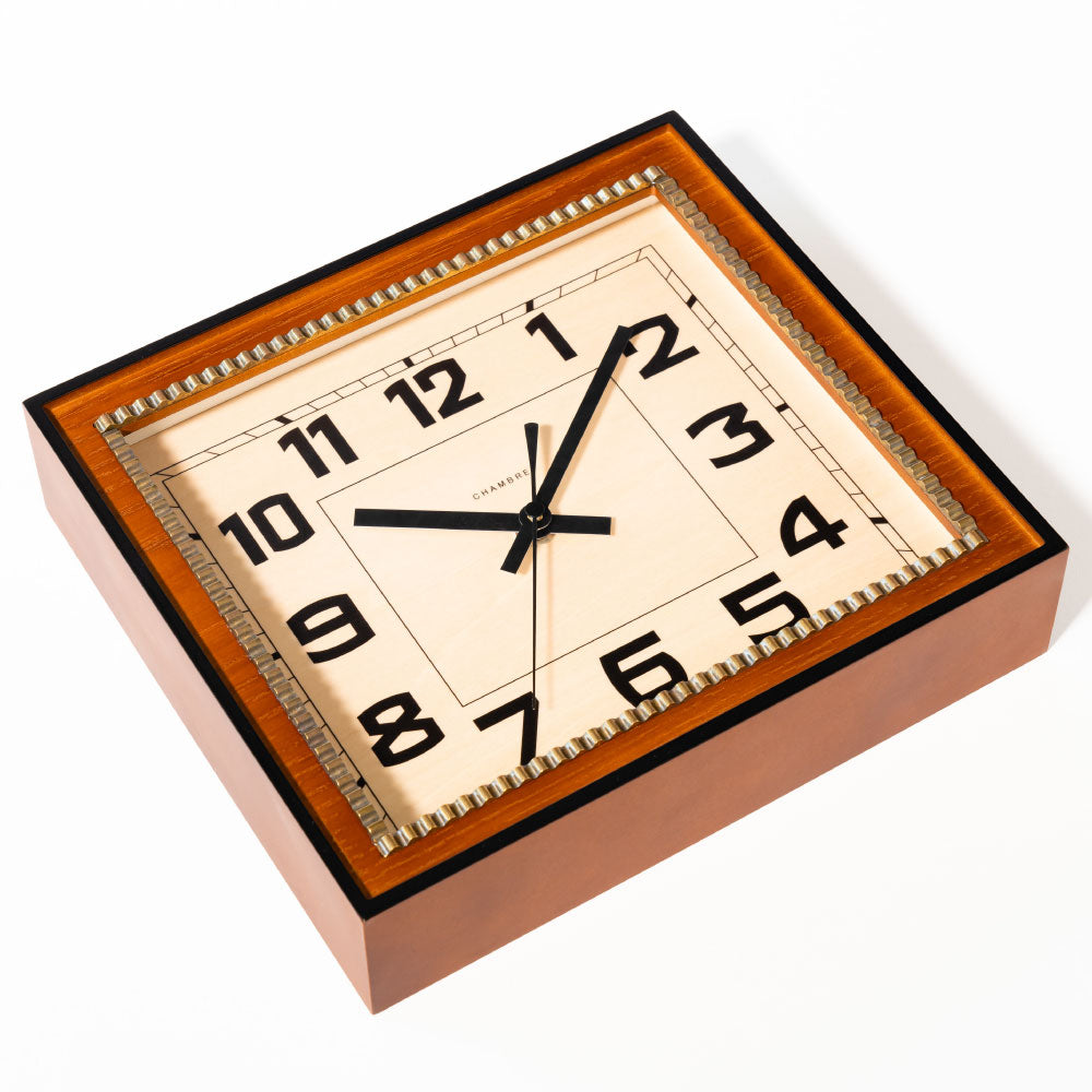 CHAMBRE BRASS RECTANGLE CLOCK WOOD DIAL CAFE BROWN CH-053CBW