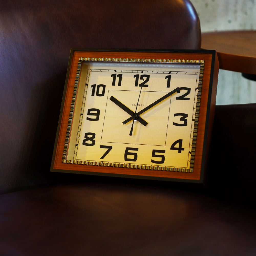 CHAMBRE BRASS RECTANGLE CLOCK WOOD DIAL CAFE BROWN CH-053CBW シャンブル 壁掛け時計