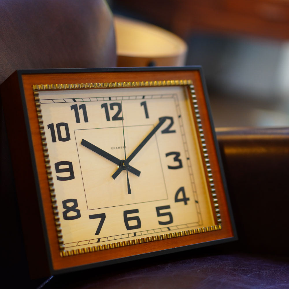 CHAMBRE BRASS RECTANGLE CLOCK WOOD DIAL CAFE BROWN CH-053CBW シャンブル 壁掛け時計