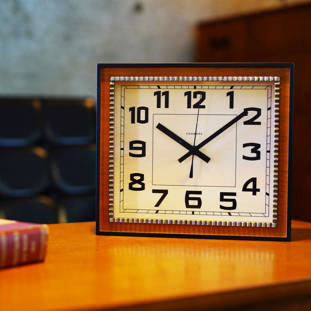 CHAMBRE BRASS RECTANGLE CLOCK WOOD DIAL CAFE BROWN CH-053CBW