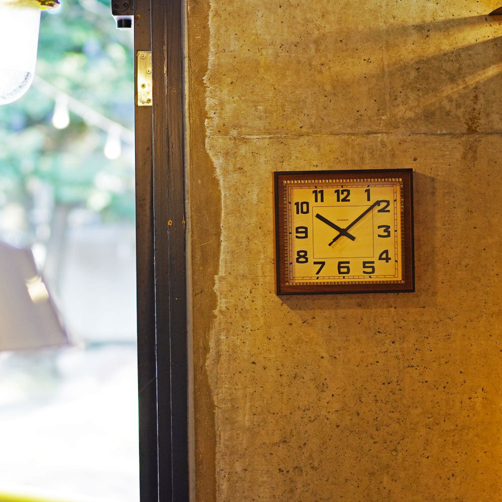 CHAMBRE BRASS RECTANGLE CLOCK WOOD DIAL CAFE BROWN CH-053CBW シャンブル 壁掛け時計