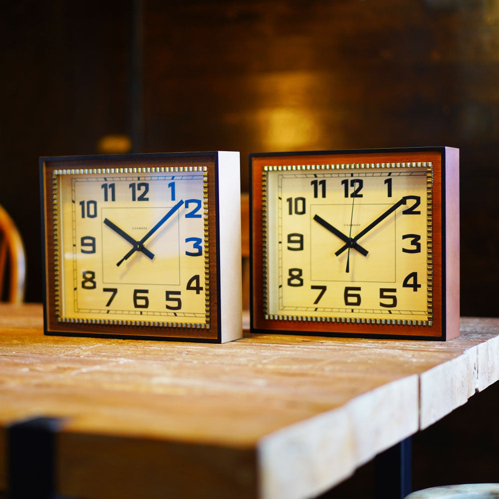 CHAMBRE BRASS RECTANGLE CLOCK WOOD DIAL CAFE BROWN CH-053CBW