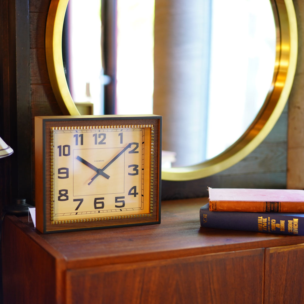 CHAMBRE BRASS RECTANGLE CLOCK WOOD DIAL WALNUT CH-053WNW