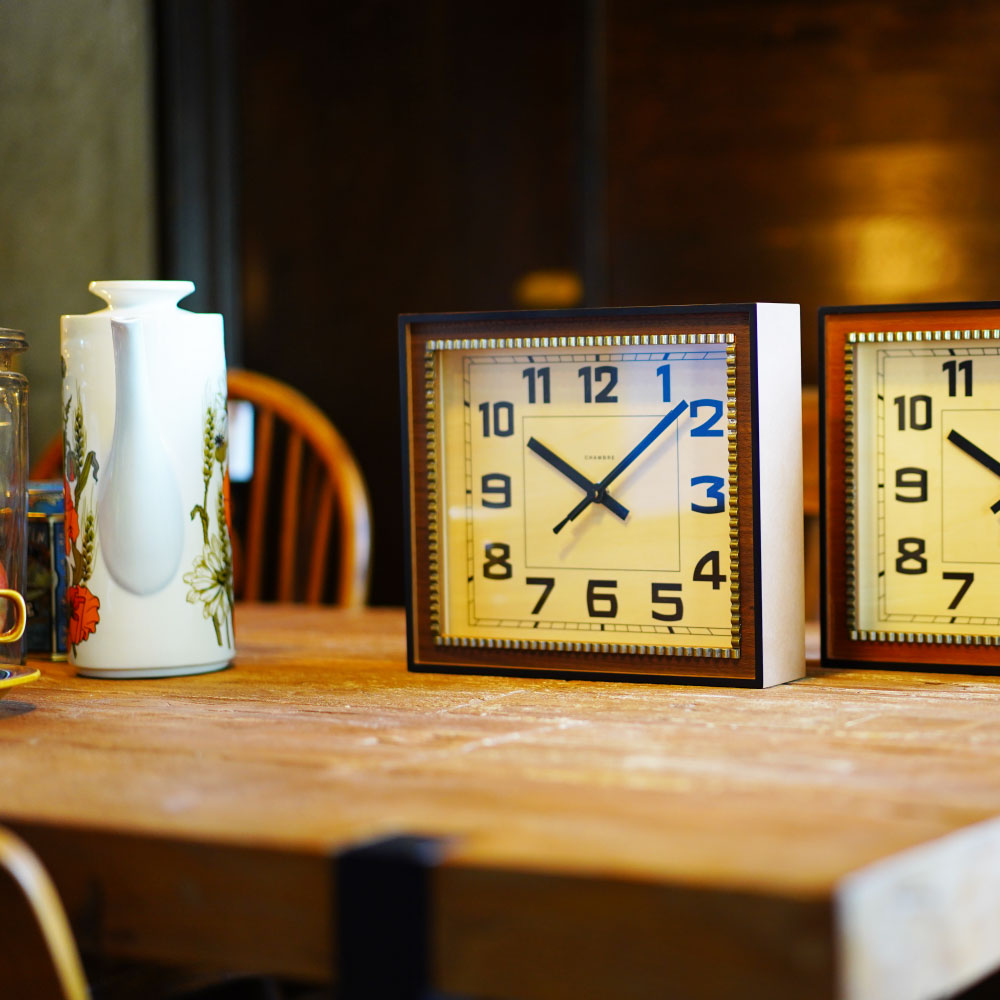 CHAMBRE BRASS RECTANGLE CLOCK WOOD DIAL WALNUT CH-053WNW